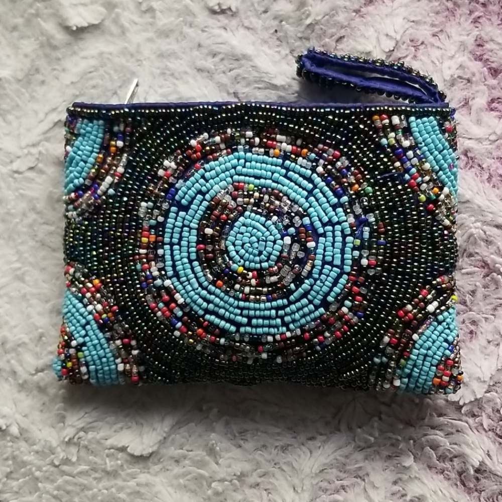 BEADED BLUE COIN PURSE FROM MOROCCO